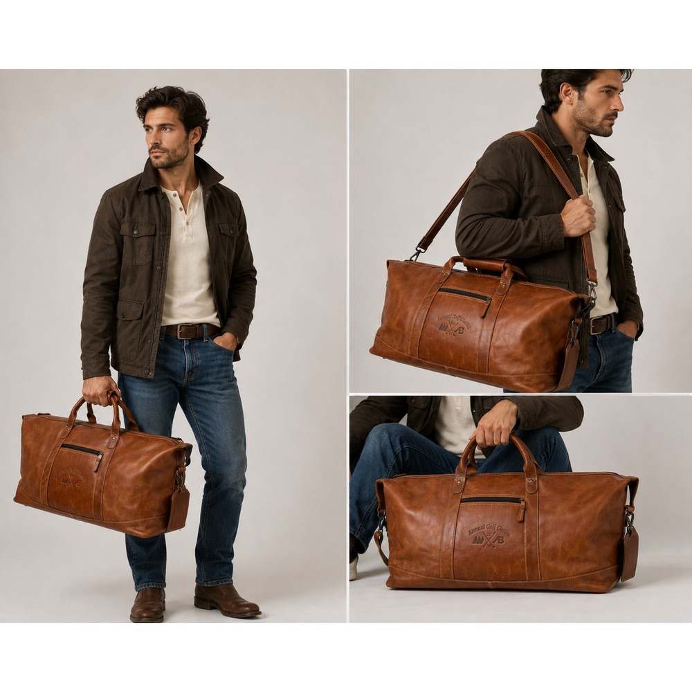 Brown Leather Duffle Bag 28" Weekender Travel Golf Overnight Carry On India